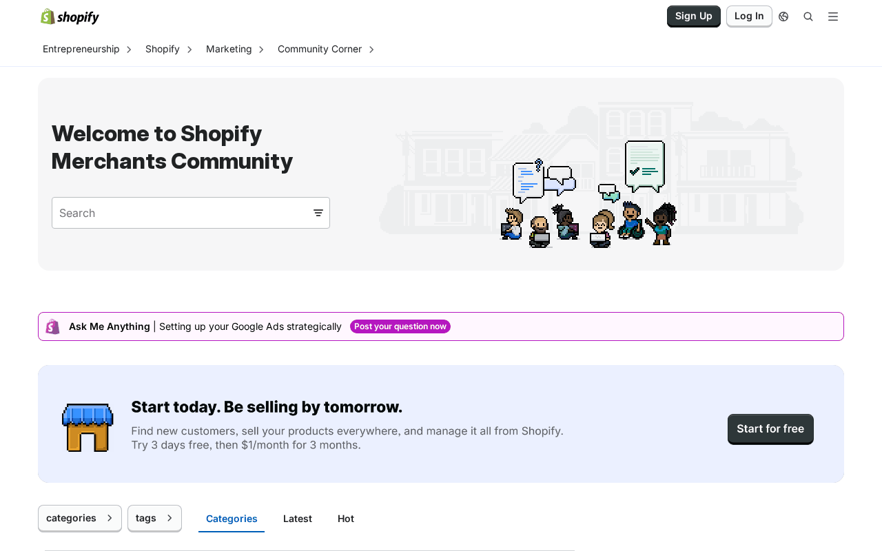 Shopify Community forum showing merchant discussions and app recommendations