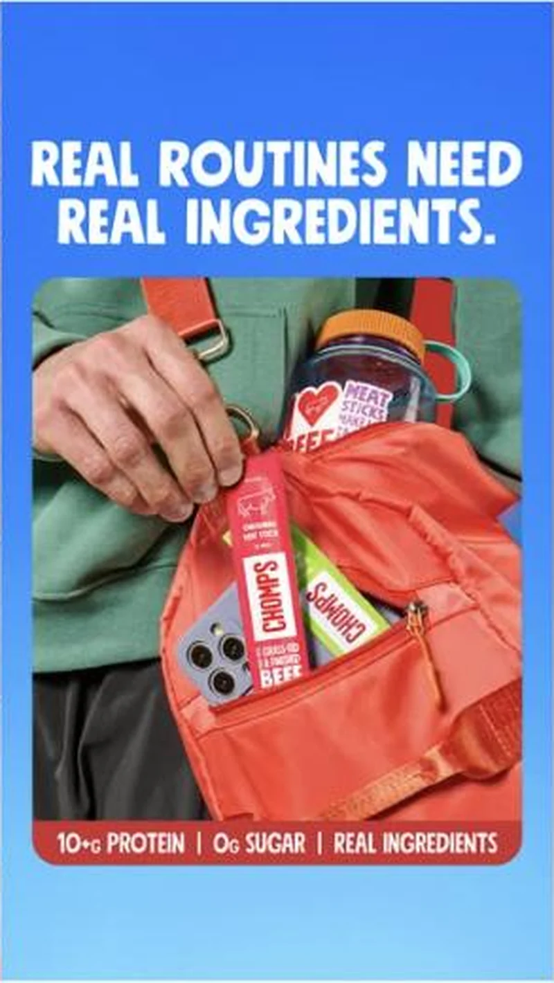 REAL ROUTINES NEED REAL INGREDIENTS., same belt bag photo card