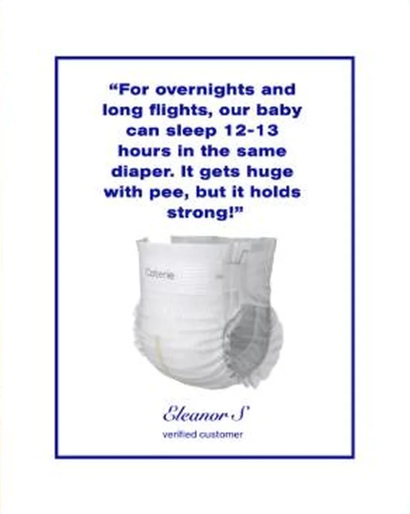 Testimonial card over a swollen used diaper
