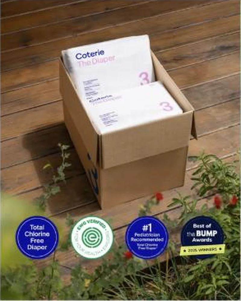Four award badges over delivery-box moment