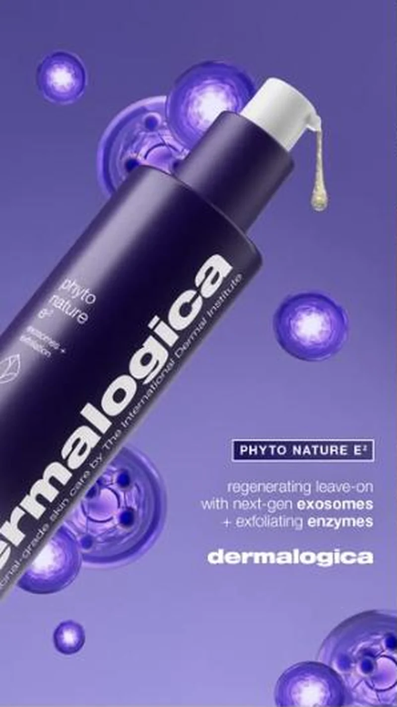 Bottle on purple with exosome spheres