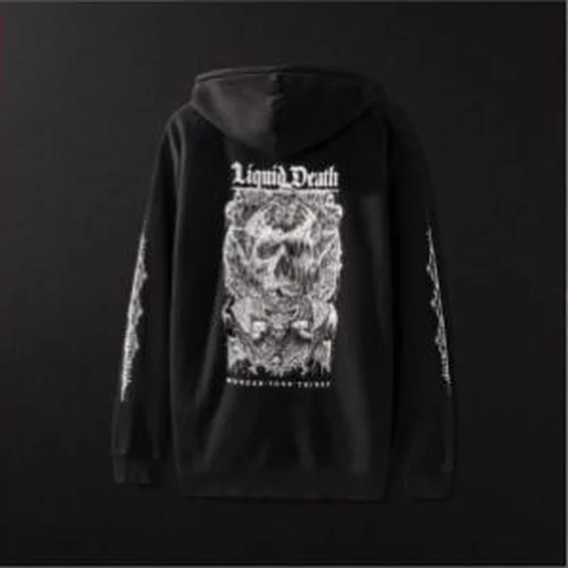 Eternal Death Zip Hoodie, back view, $58 in the headline