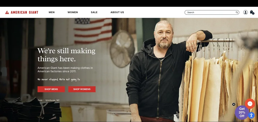 American Giant landing page