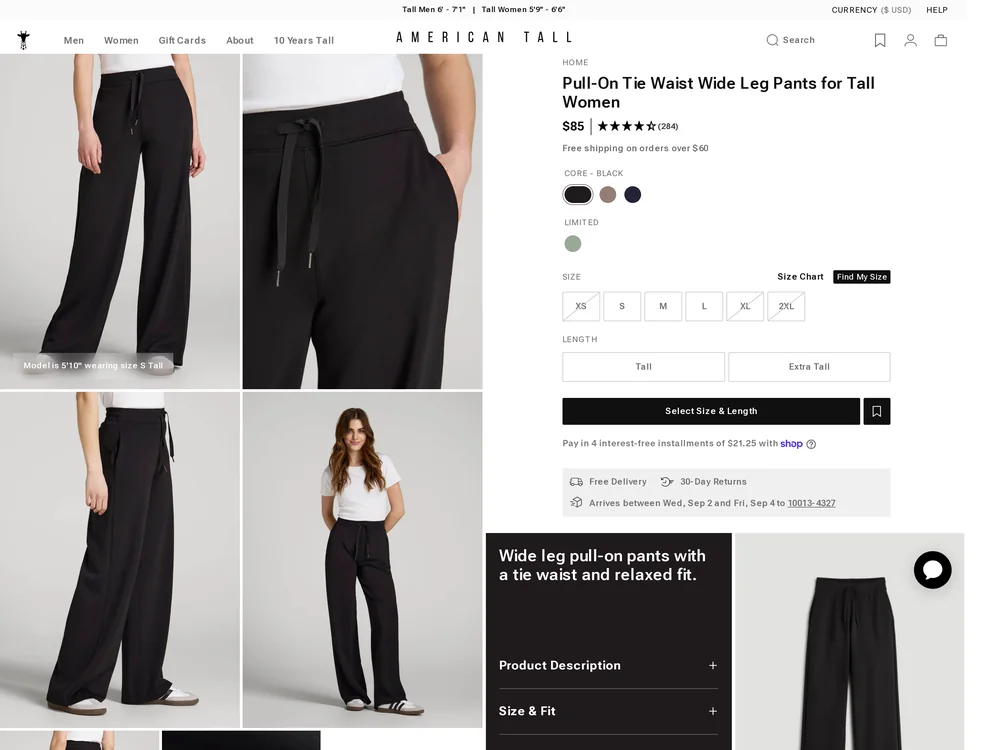 American Tall landing page