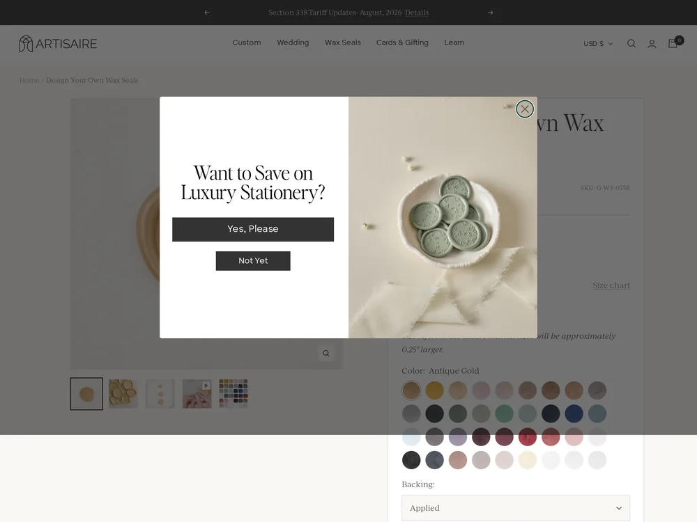 Artisaire landing page