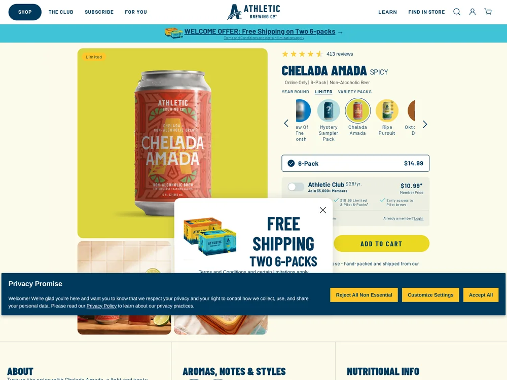 Athletic Brewing landing page