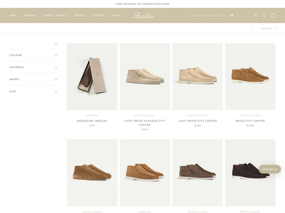 Aurelien Shoes landing page