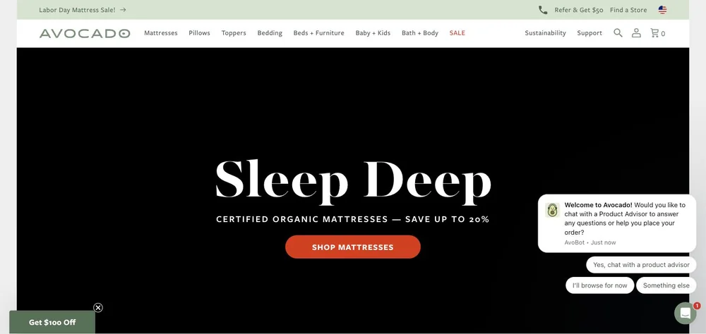Avocado Green Mattress landing page