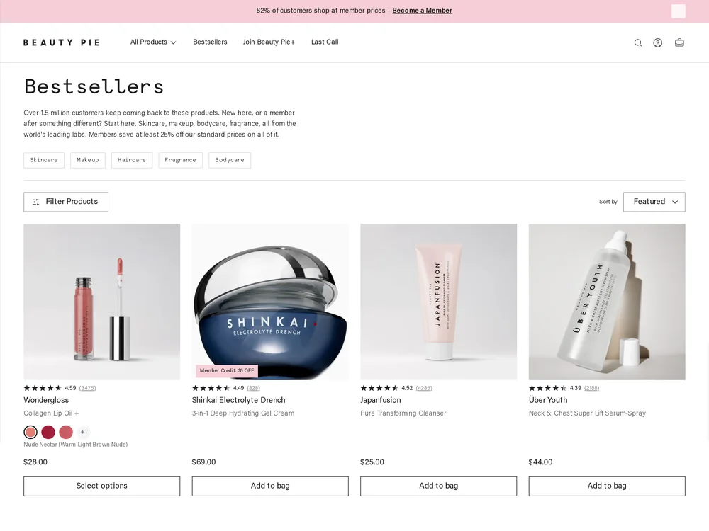 Beauty Pie landing page
