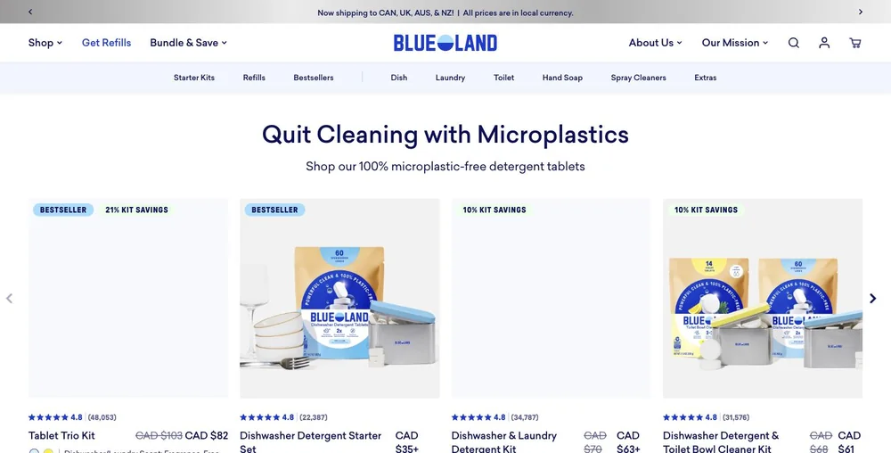 Blueland landing page