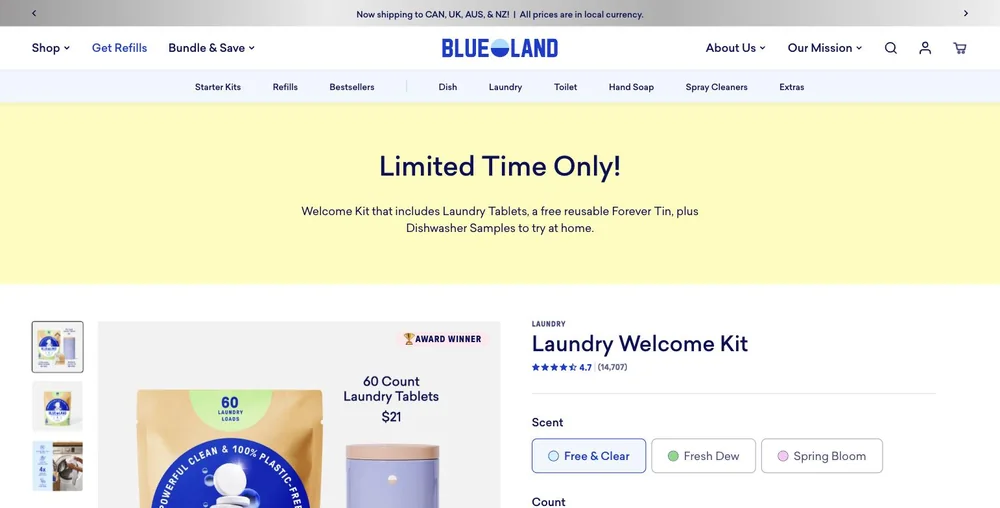 Blueland landing page