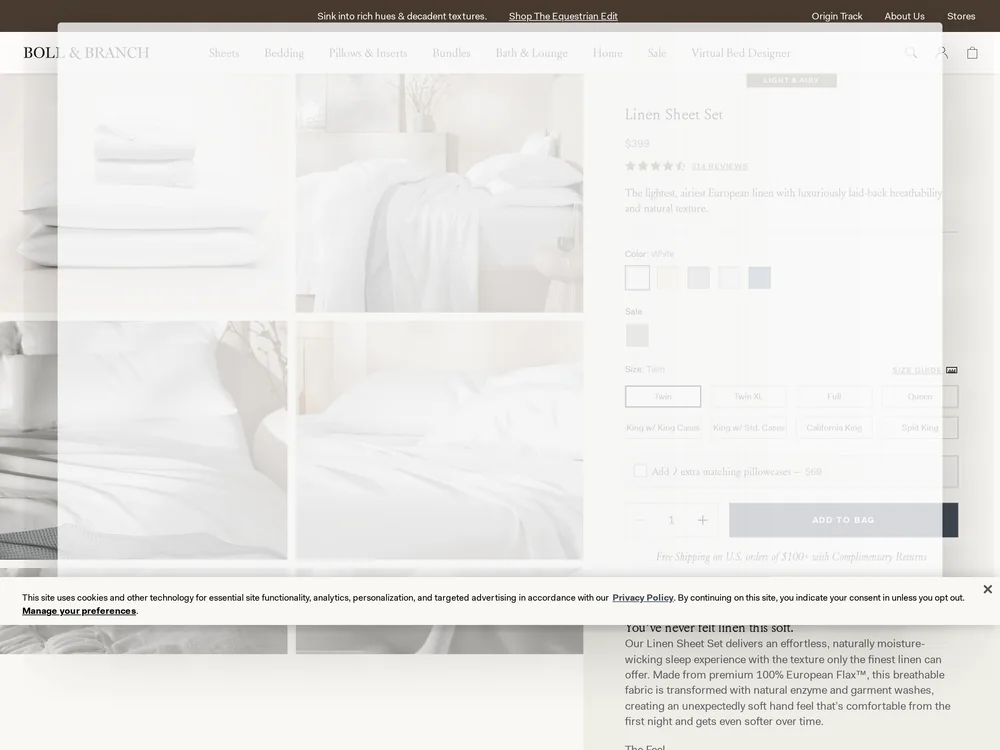 Boll & Branch landing page