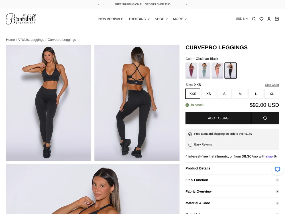 Bombshell Sportswear landing page