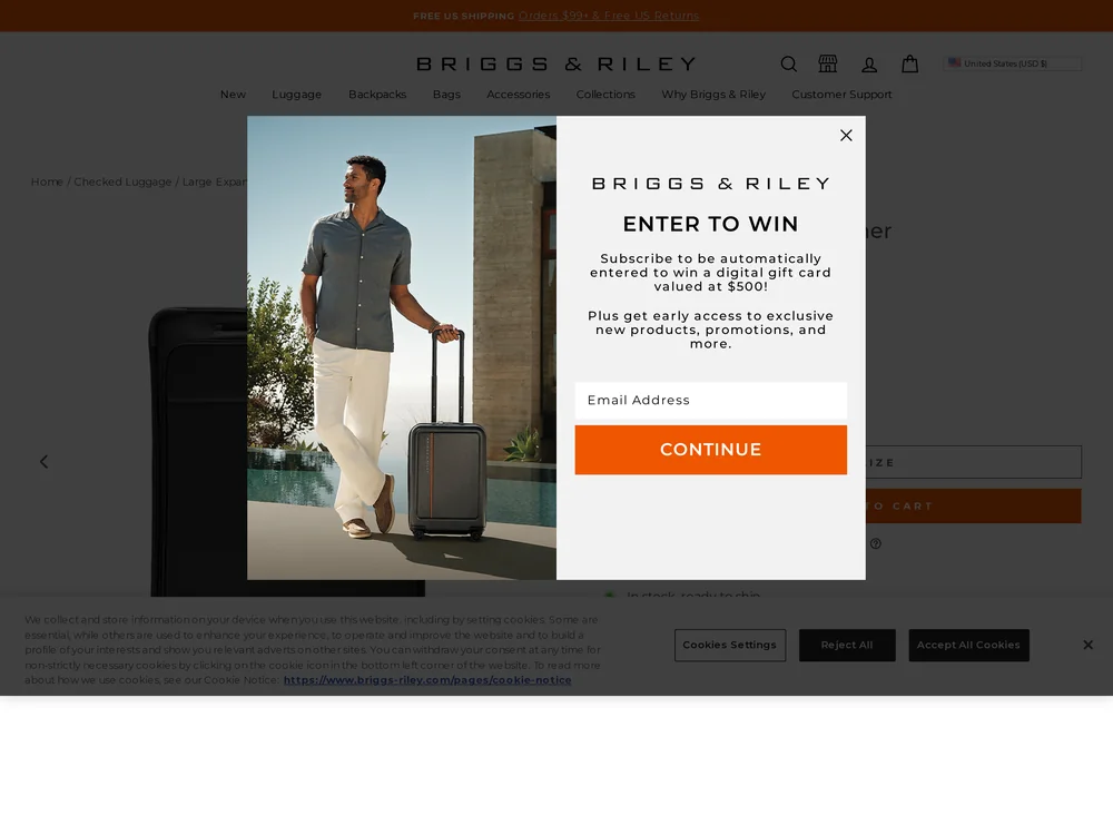 Briggs & Riley landing page