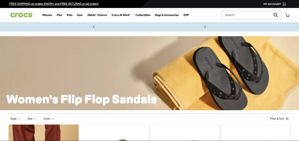 Crocs landing page
