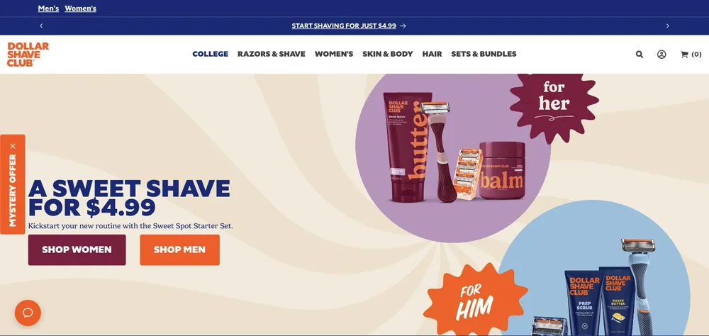 Dollar Shave Club landing page