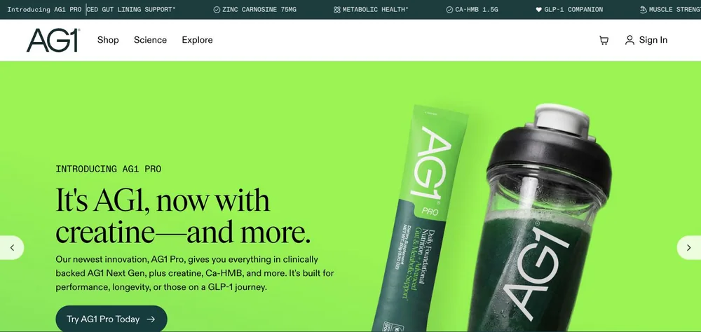 AG1 landing page