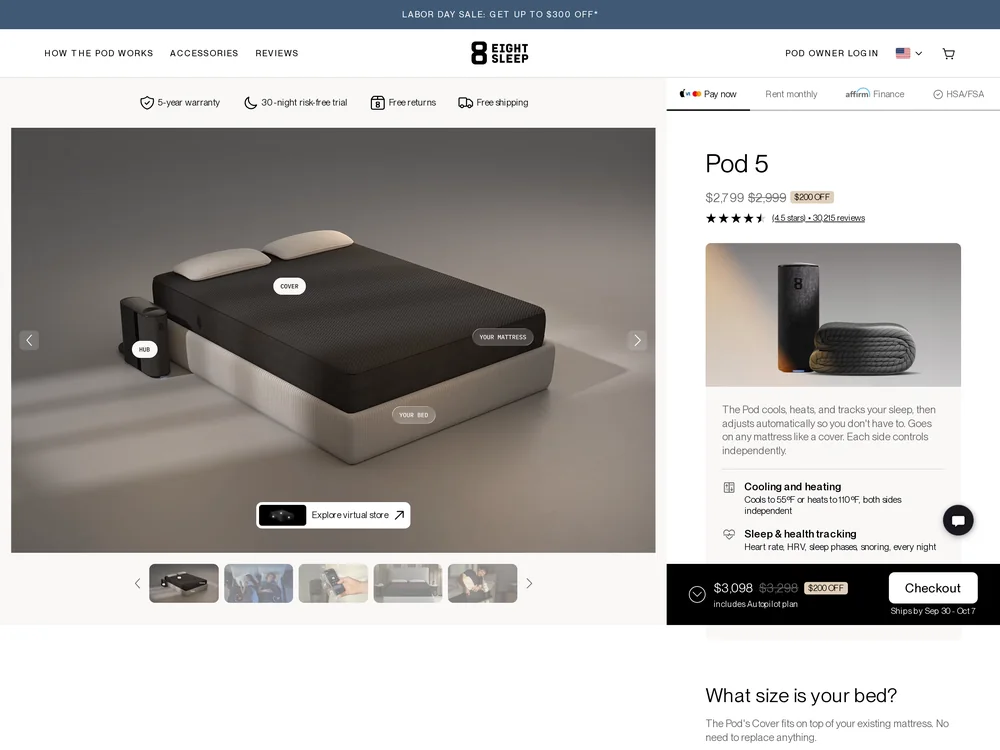 Eight Sleep landing page