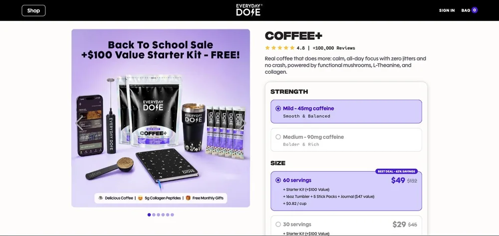 Everyday Dose landing page