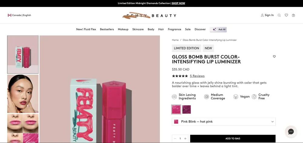 Fenty Beauty landing page