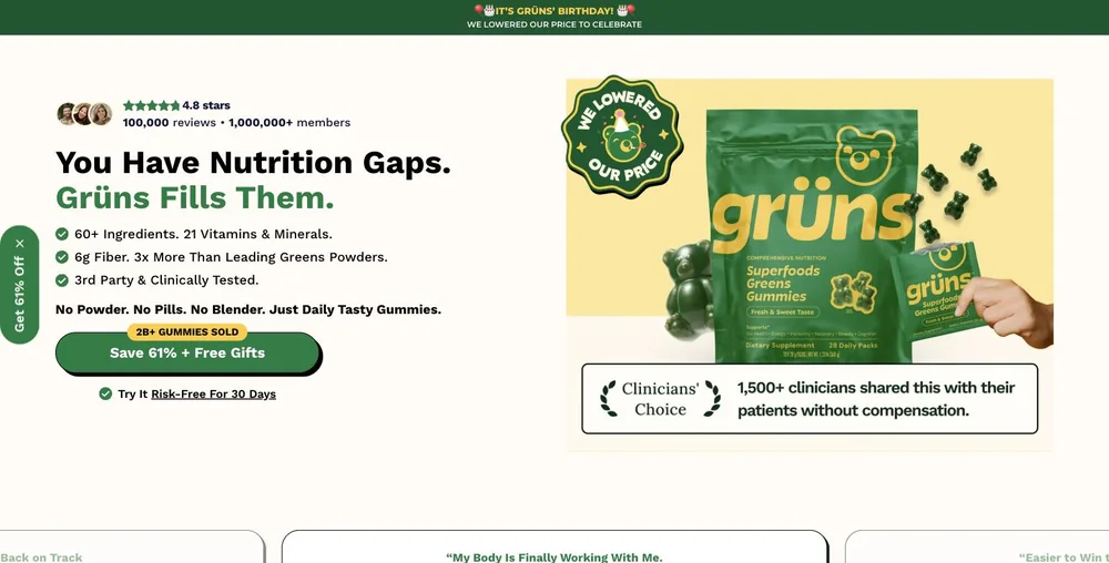 Grüns landing page