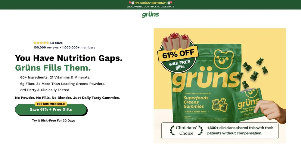 Grüns landing page