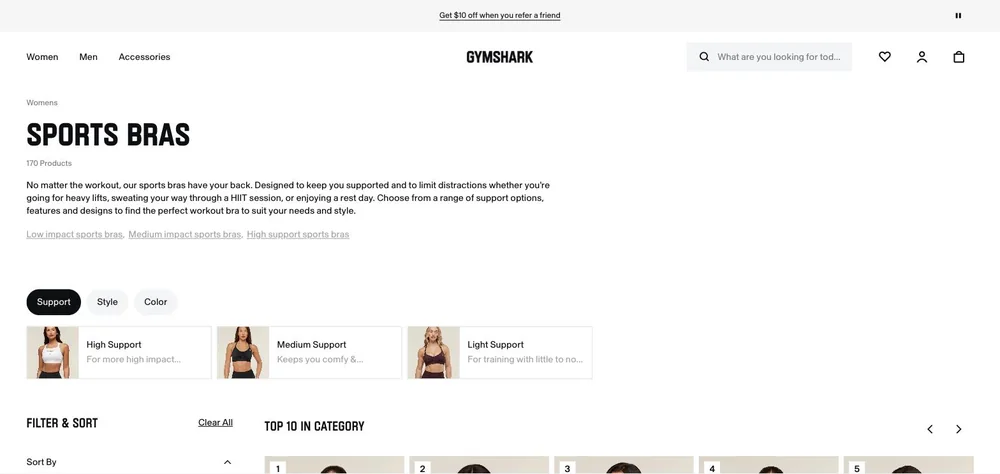 Womenswear cards, sports bras collection