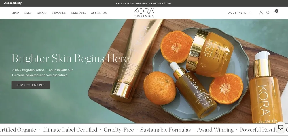 Kora Organics landing page