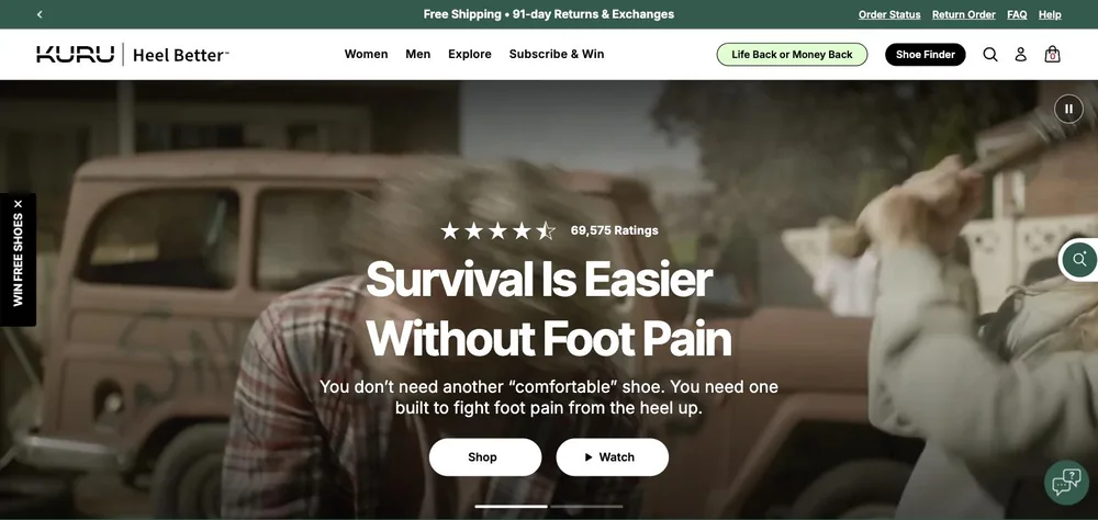 Kuru Footwear landing page