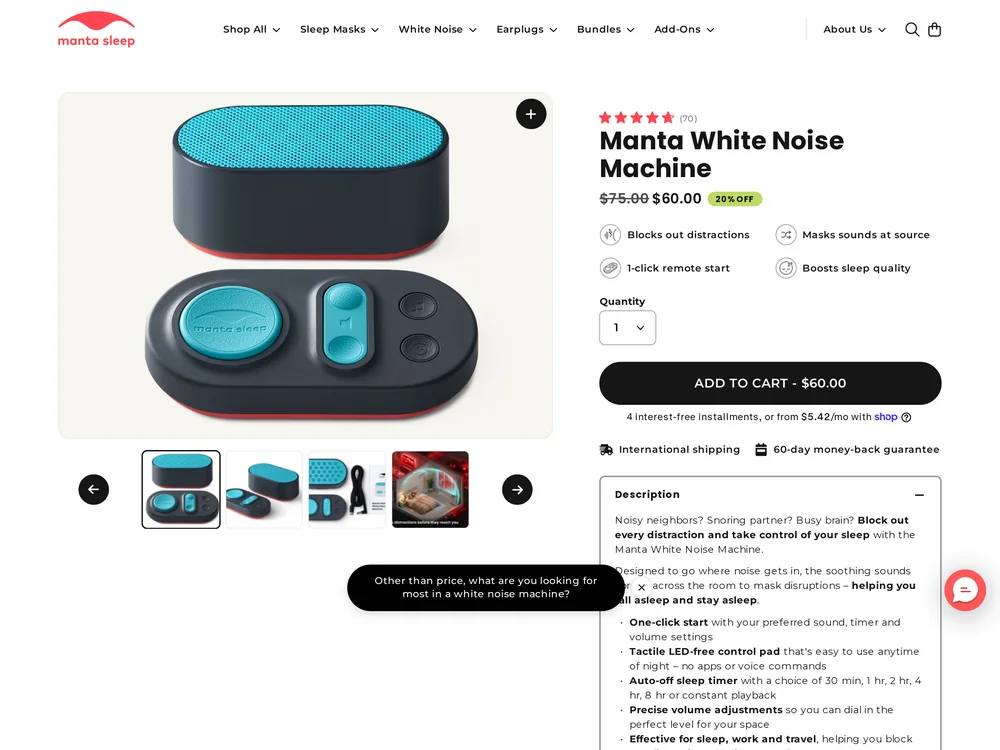 Manta Sleep landing page