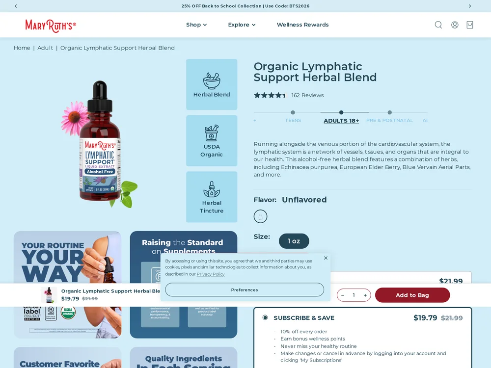 MaryRuth Organics landing page