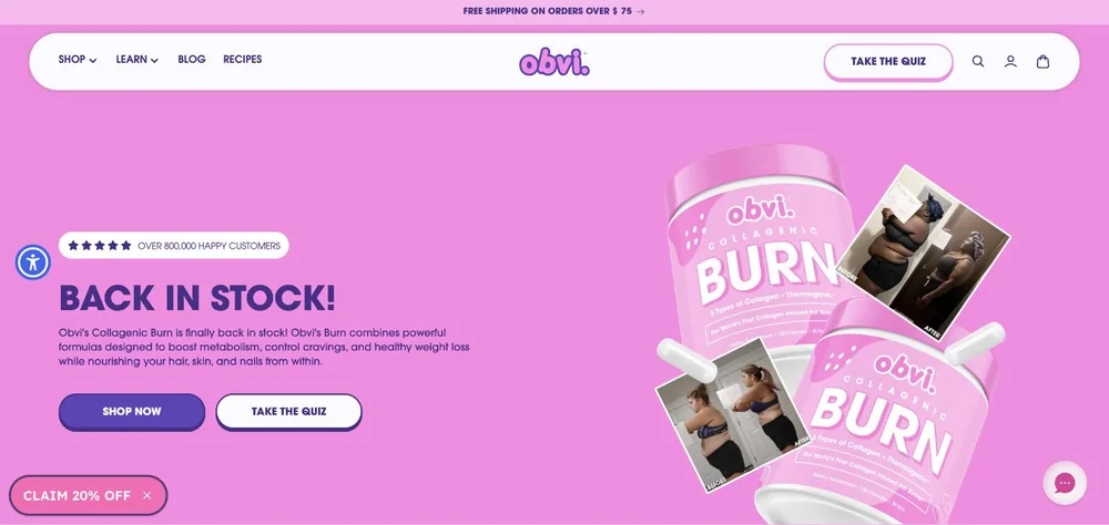 Obvi landing page