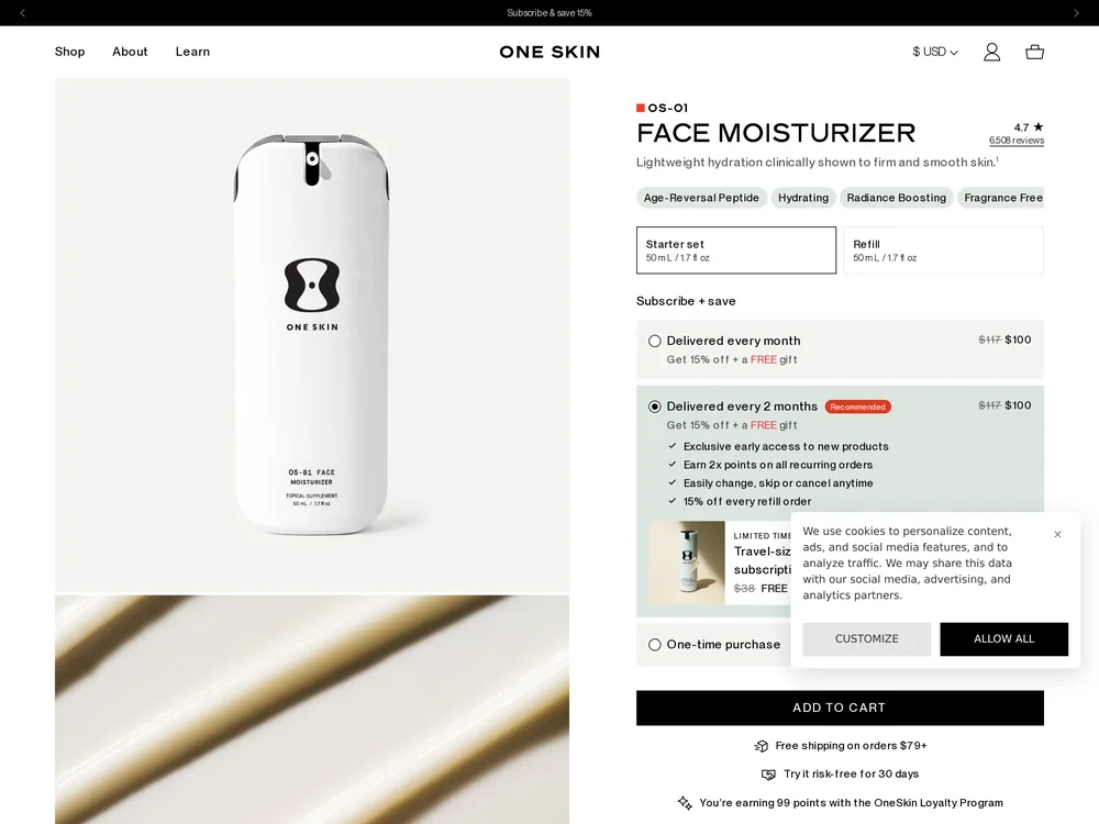OneSkin landing page