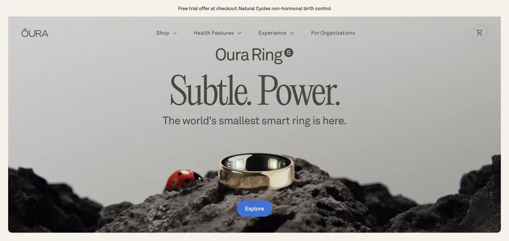 Oura landing page