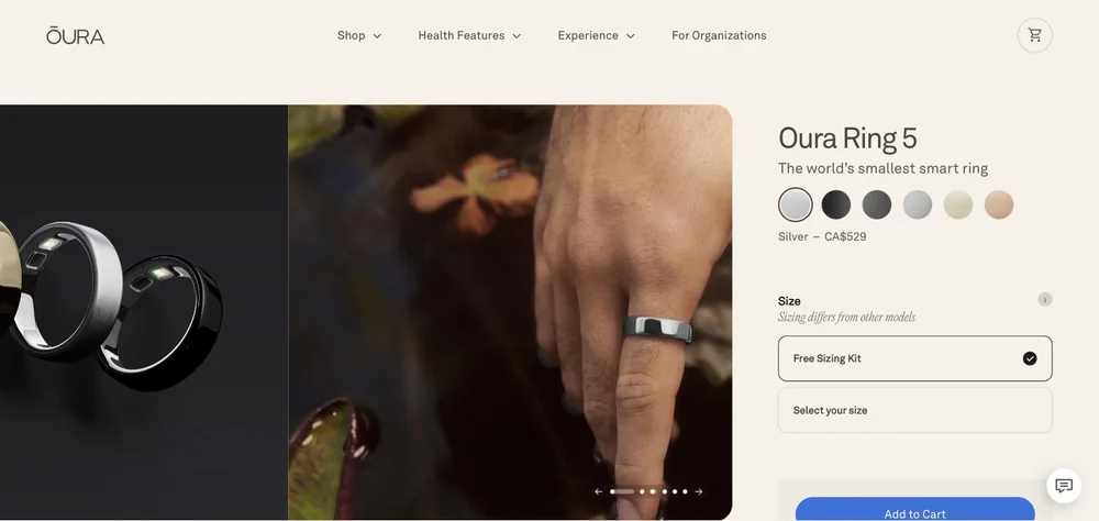 Oura landing page