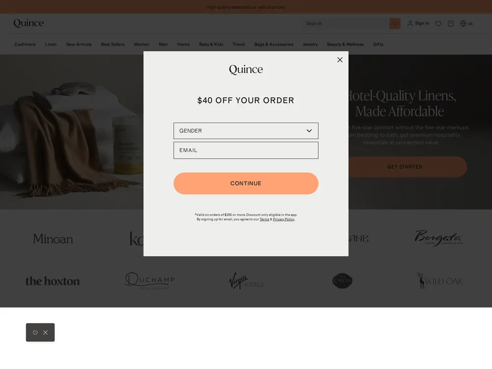 Quince landing page