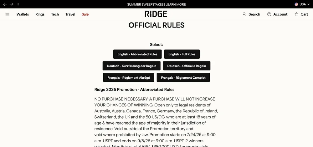 Ridge landing page