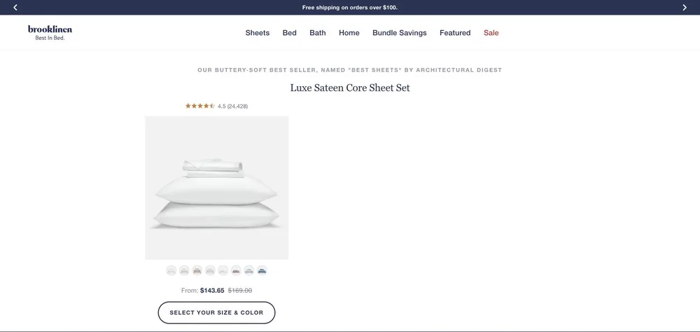 Brooklinen landing page
