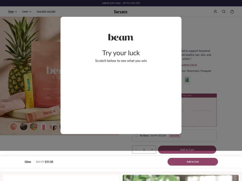 Beam Organics landing page