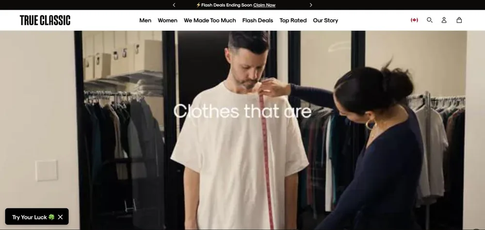 True Classic landing page