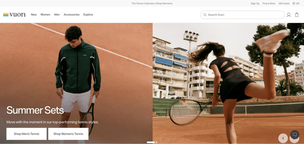 Vuori landing page at vuoriclothing.com