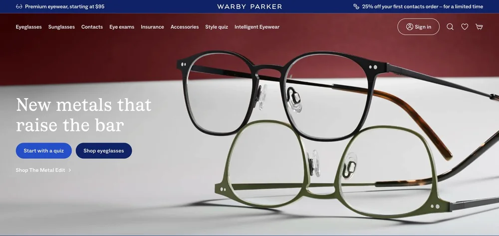Warby Parker landing page