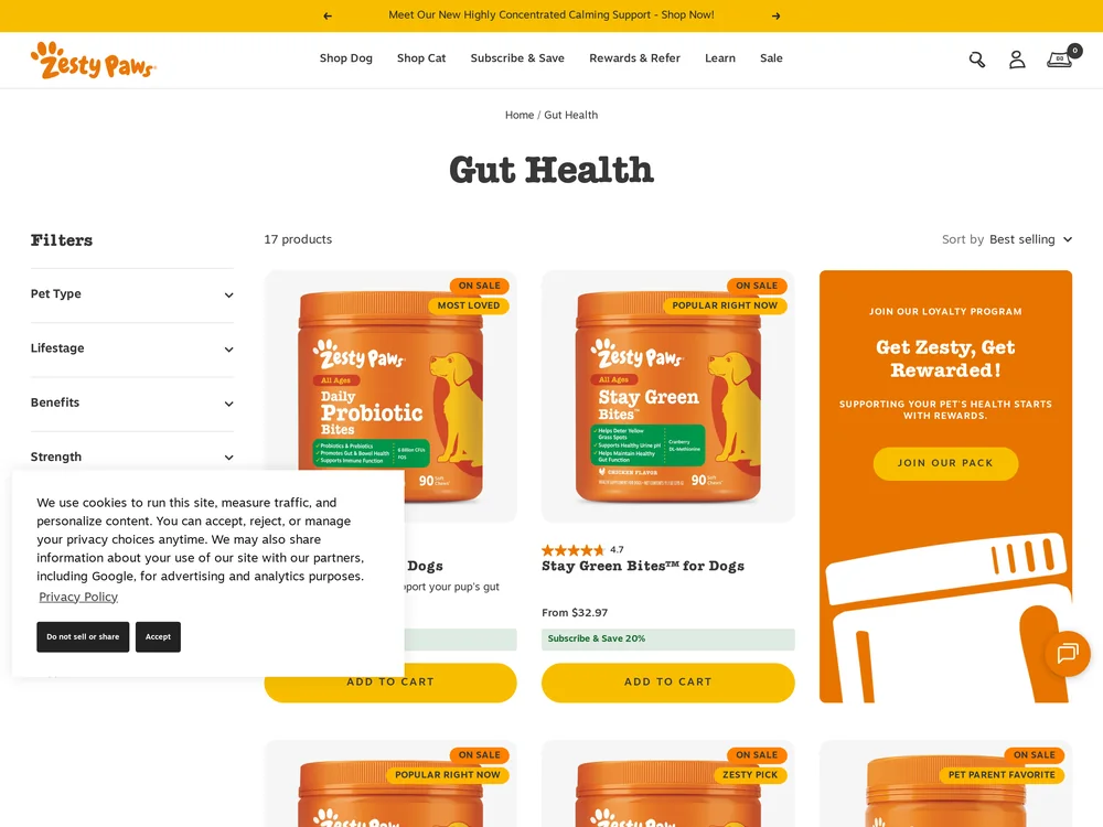Zesty Paws landing page
