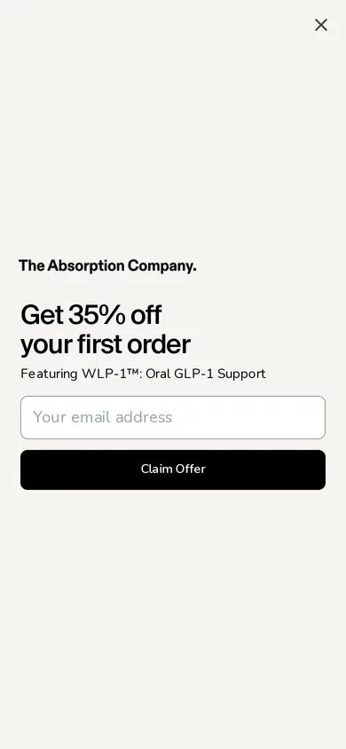 Absorption Company welcome popup on mobile, second pane after the gate