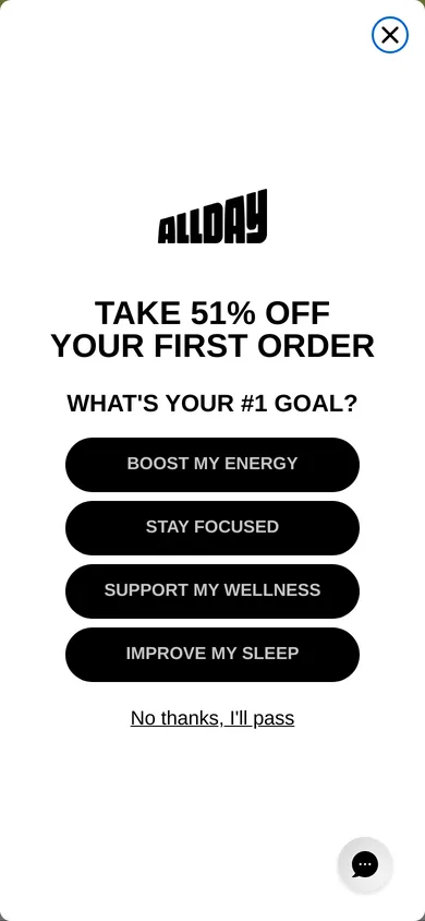 ALLDAY welcome popup, mobile, September 2026