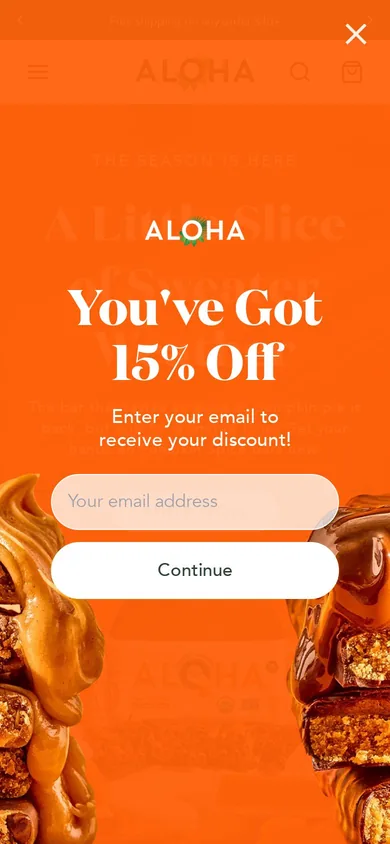 ALOHA welcome popup on mobile, second pane after the gate