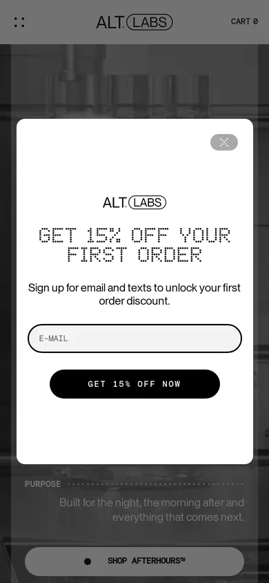 AltLabs welcome popup, mobile, September 2026