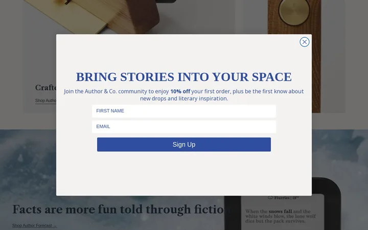 Author & Co welcome popup, desktop, September 2026