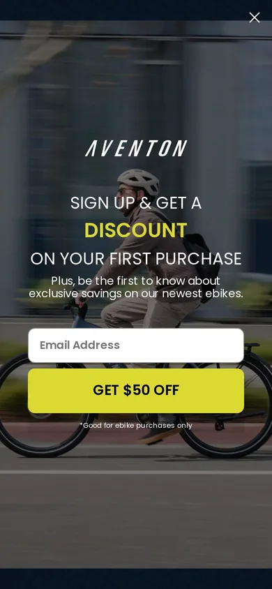 Aventon welcome popup on mobile, second pane after the gate