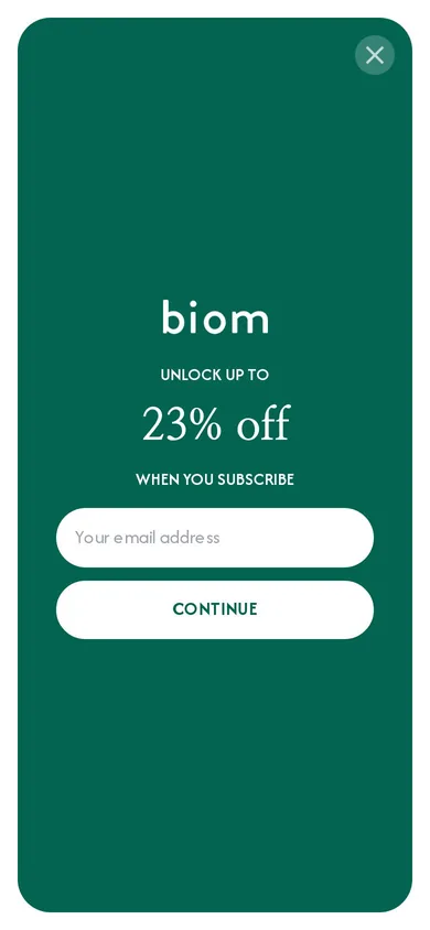 biom welcome popup on mobile, second pane after the gate